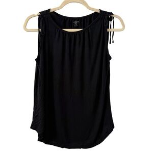 LOFT Medium Petite Black Sleeveless Tie Shoulder Tank Top Rayon Casual Blouse